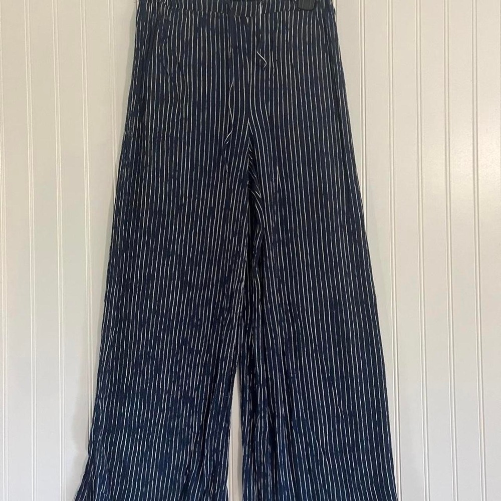 American Eagle Striped Wide Leg Pants XS Navy Drawstring Flowy